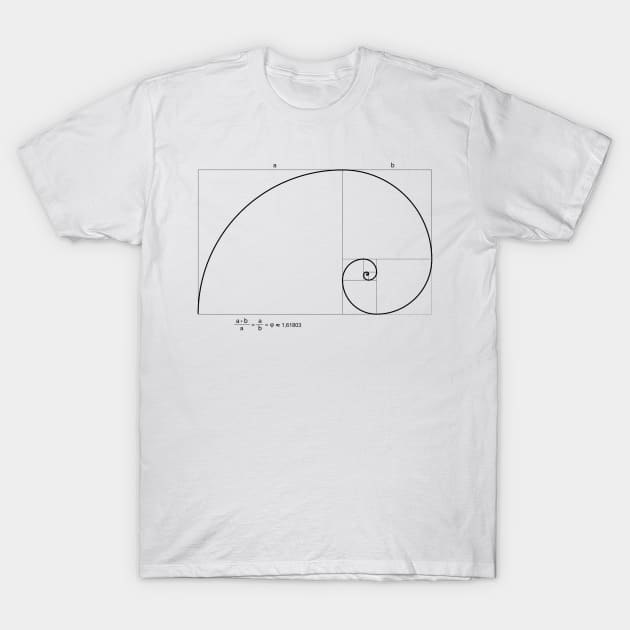 Golden Ratio -  Phi φ Equation - Fibonacci Spiral T-Shirt by Didjeridingo